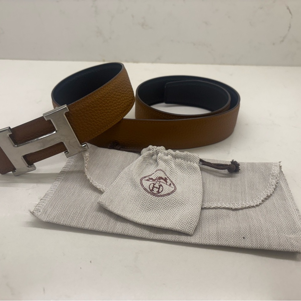 Hermes Tan Leather Women's Belt with Silver Buckle
